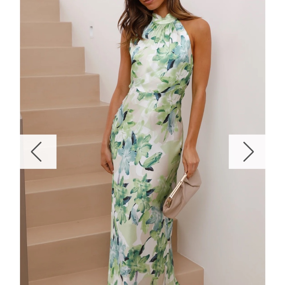 Oralia Maxi Dress - Green Floral Halter Maxi Dress
